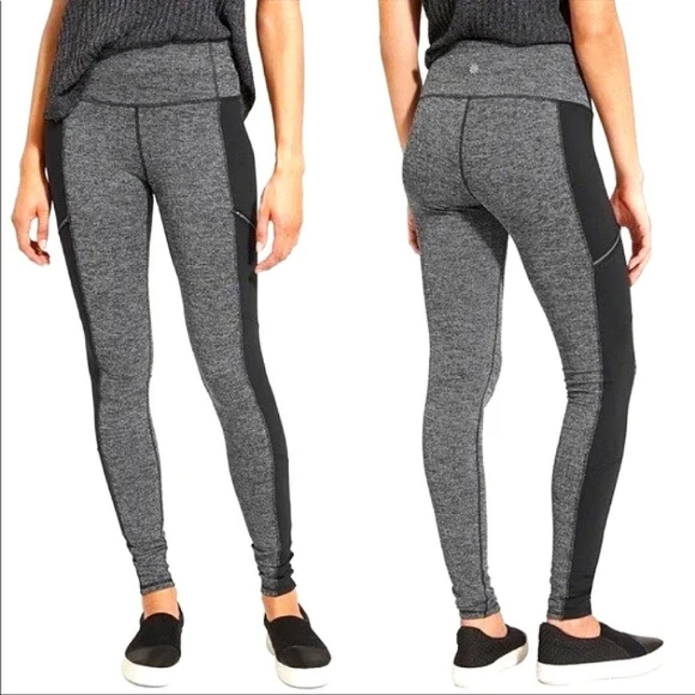 Athleta Herringbone Luxe Metro Drifter Faux Leather Side Legging Like New LP